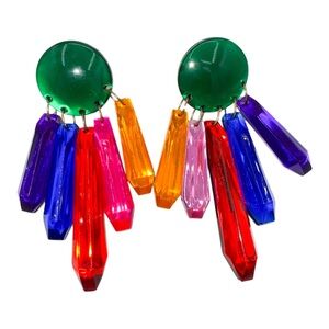Vintage 1980s KASO Oversized Multicolor Lucite Clip-On Earrings